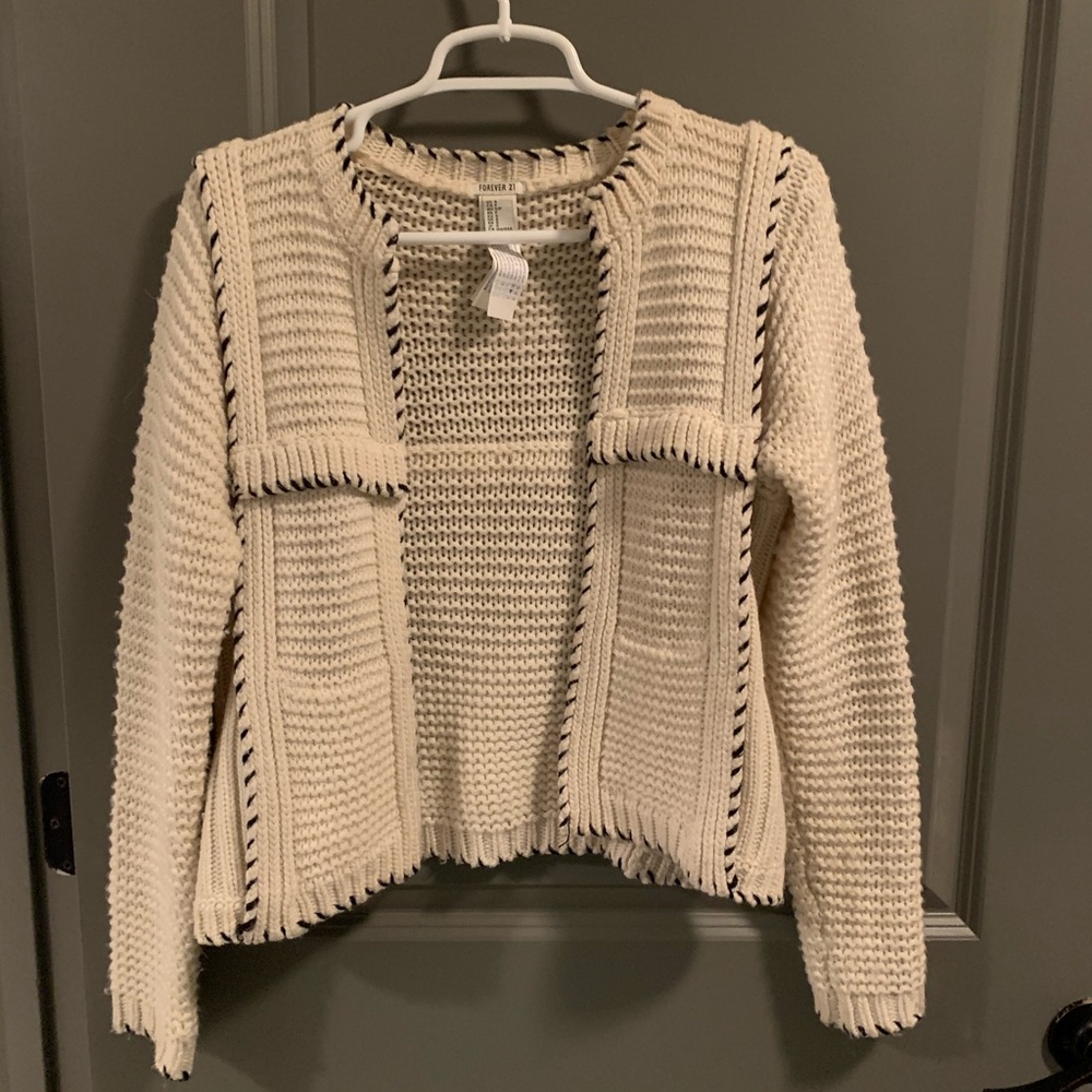 Navy blue & cream wool cardigan